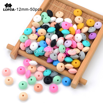 LOFCA Wholesale 50PCS Lentil Silicone Beads 12mm Food Grade Jewelry Beads Soft Chew Teething BPA Free DIY Charm Necklace Teether